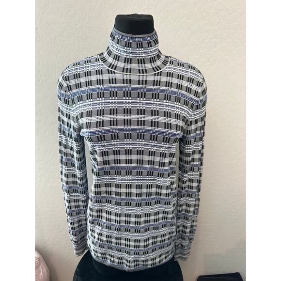 THEORY | Plaid Fitted Turtleneck Long Sleeve Sweater Top | Size Large - Picture 2 of 6